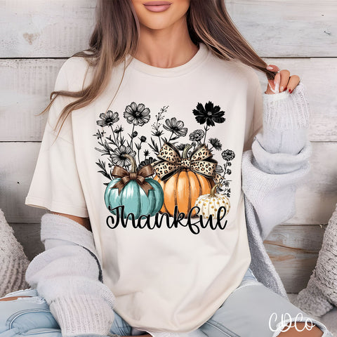 Floral Thankful Leopard Bow Pumpkin Trio DTF