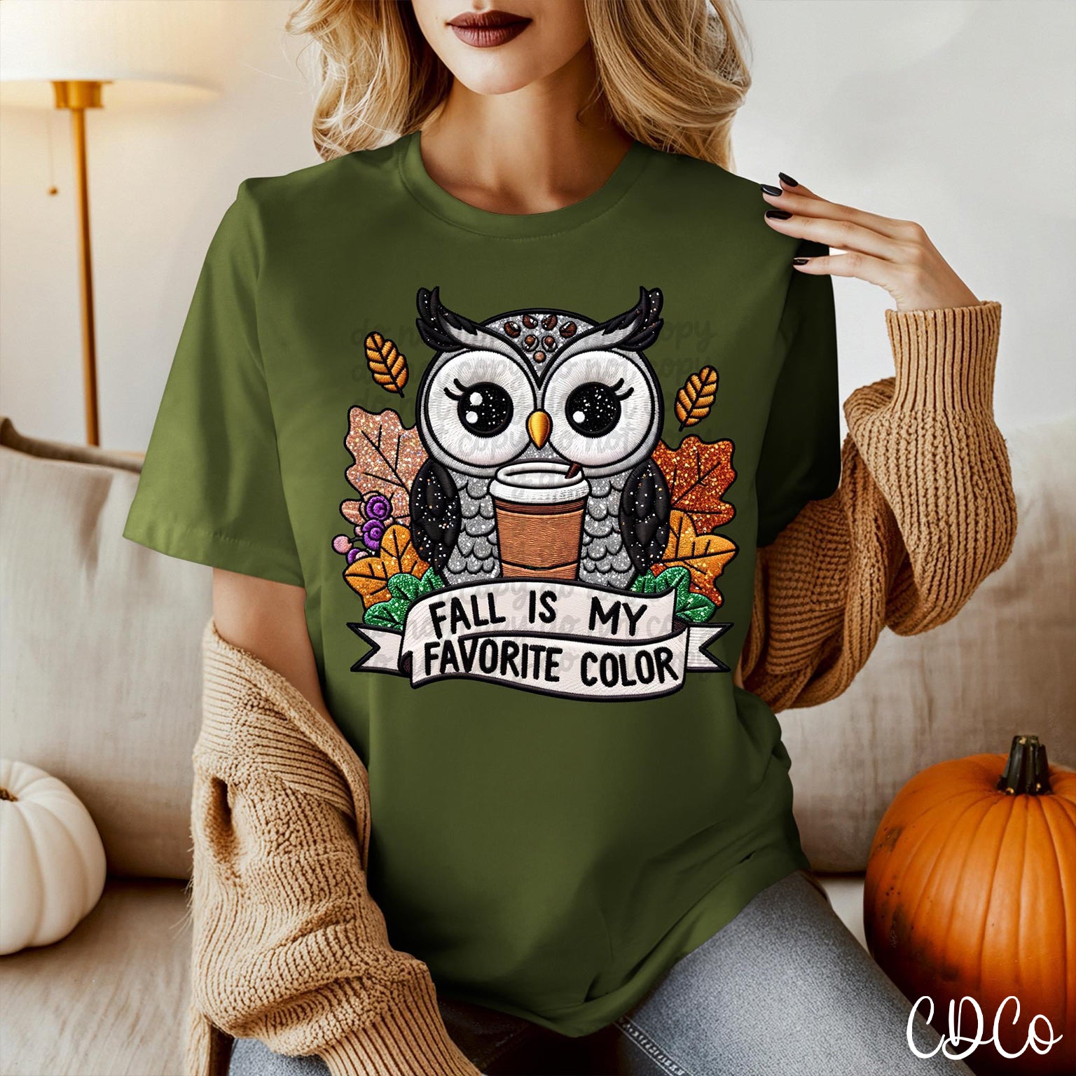 Fall is My Favorite Color Owl Faux Embroidery DTF