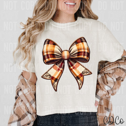 Fall Plaid Coquette Bow Faux Embroidery DTF