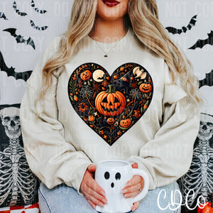 Black Faux Embroidery Heart Halloween DTF