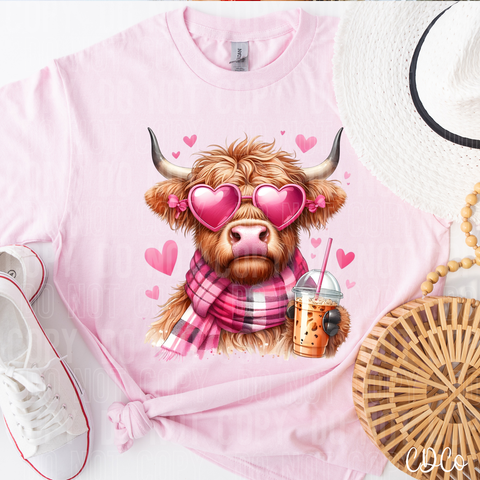 Valentine's Day Iced Coffee Highland Cow 3317 DTF