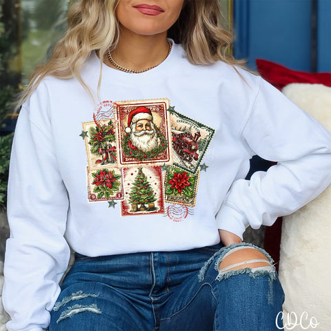 Vintage Christmas Cards Stamps DTF