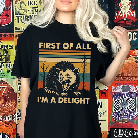 Vintage Striped First of All I'm a Delight Raccoon 10024 DTF *BEST ON BLACK*