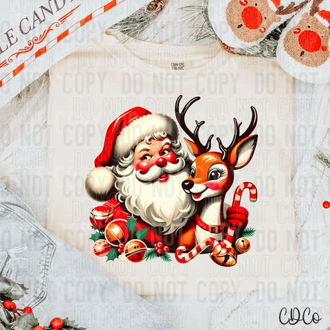 Vintage Santa With Reindeer Solid 2167 DTF