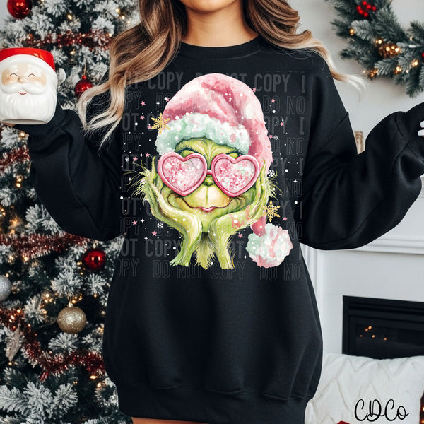 Watercolor Christmas GG Pink Hat Glasses Faux 10228 DTF