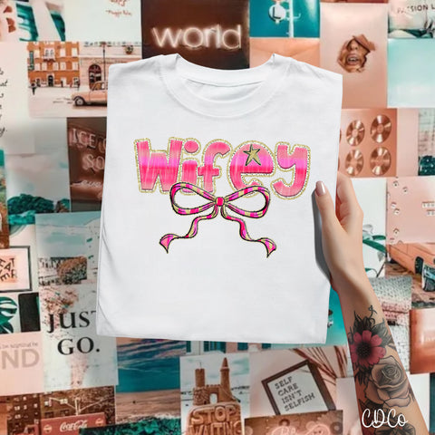 Wifey Gold Pink Bow 5690 DTF