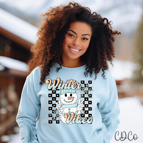 Checkered Winter Vibes Snowman DTF