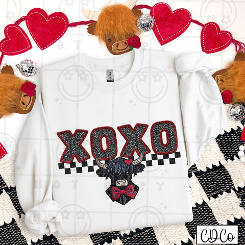 XOXO Black Red Highland Cow Faux Emb 3501 DTF