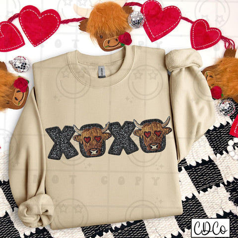 XOXO Brown Highland Cow Faux Emb 3498 DTF