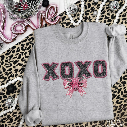 XOXO Highland Cow Coquette Faux Embroidery 3499 DTF