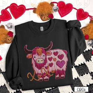 XOXO Pink Purple Highland Cow Checkered Faux Emb 3509 DTF