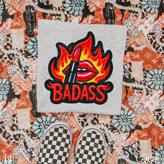 Badass Lipstick Faux Embroidery DTF