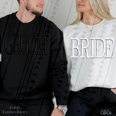 Bride Groom Faux Embroidery DTF