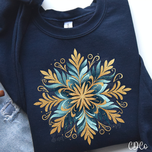 Blue Gold Brushstroke Snowflake 3335 DTF