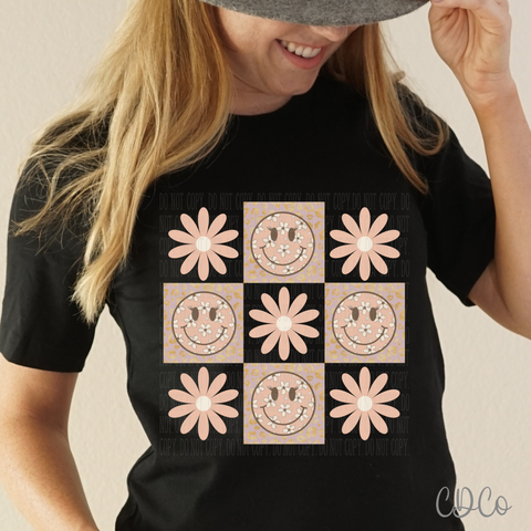 Daisy Happy Face Rose Gold DTF