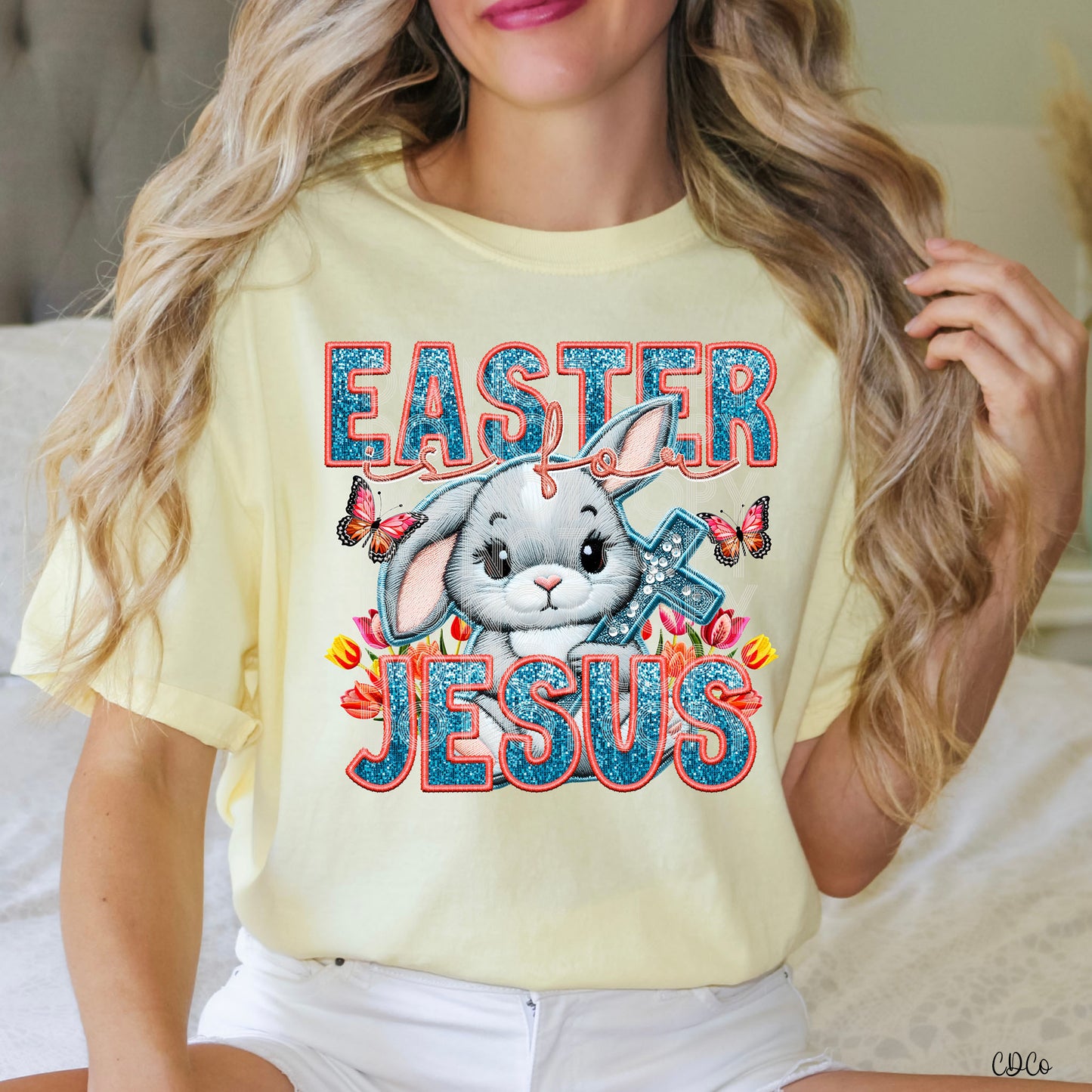 Easter is for Jesus Bunny Faux Embroidery Sequin DTF
