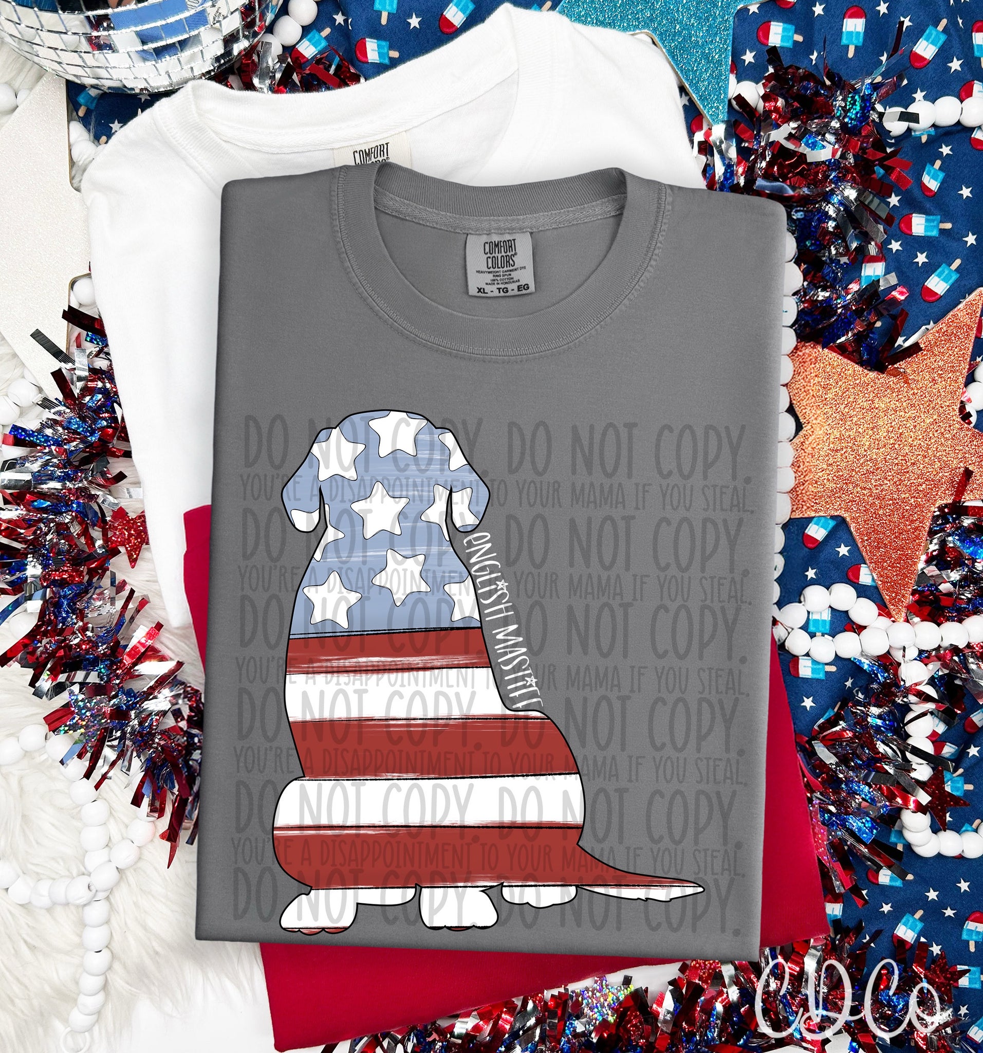 Patriotic Dog White Text 4 of 7 DTF