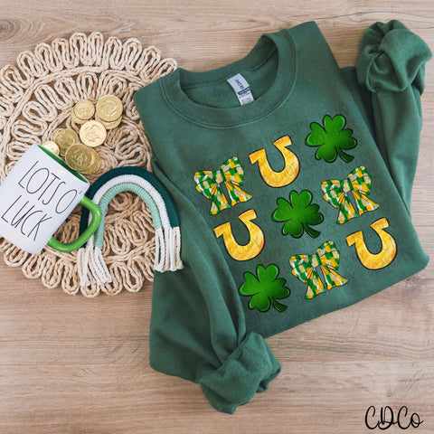 St Patricks Grid Bow Shamrock Horseshoe 4031 DTF