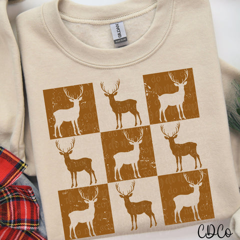 Reindeer Deer Grid Grunge 2307 DTF