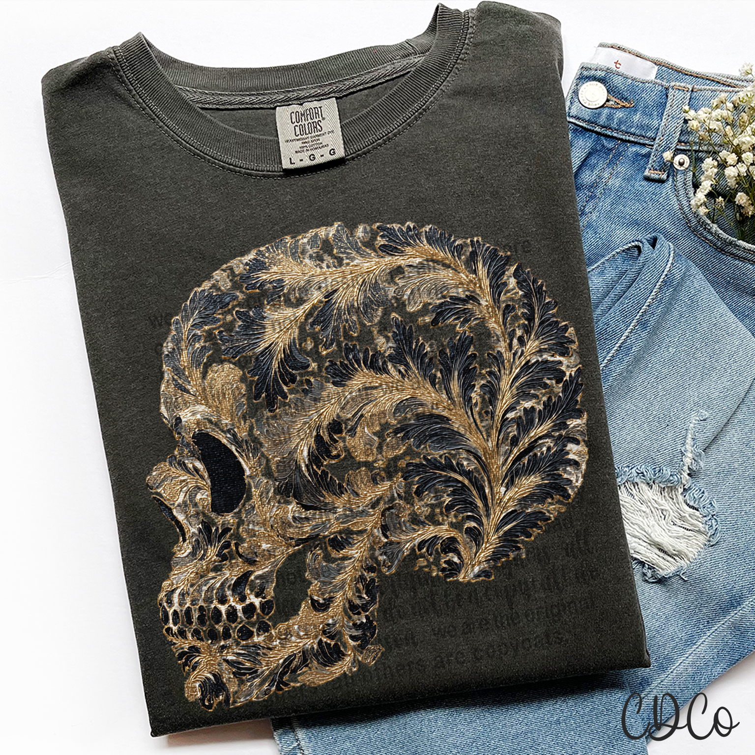 Hand Painted Flourish Skull 6556 DTF