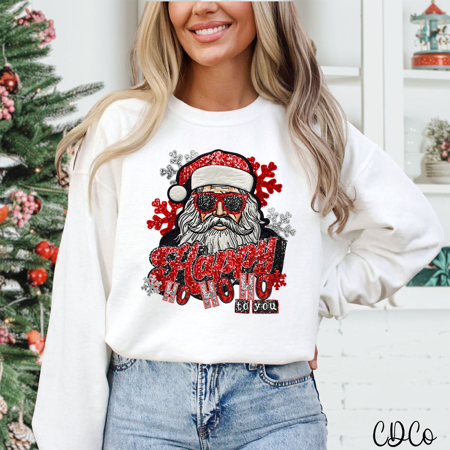 Happy Ho Ho Ho To You Faux Sequin Embroidery Fur DTF