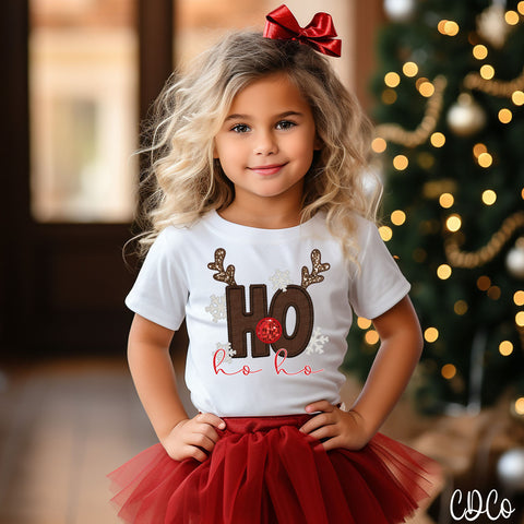 Ho Ho Ho Reindeer Faux Embroidery Sequin DTF