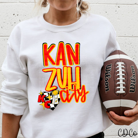 Kan Zuh Red Yellow Check Heart KC 2524 DTF