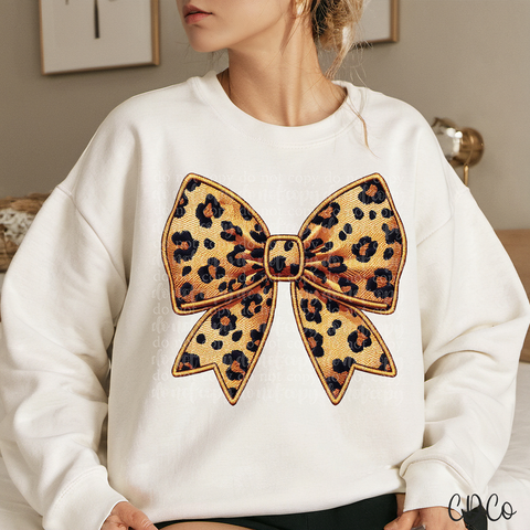 Leopard Bow Faux Embroidery DTF