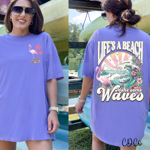 Life's A Beach Make Waves Flamingo DTF