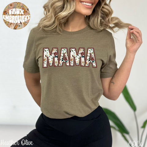 Brown Floral Mama Faux Embroidery DTF