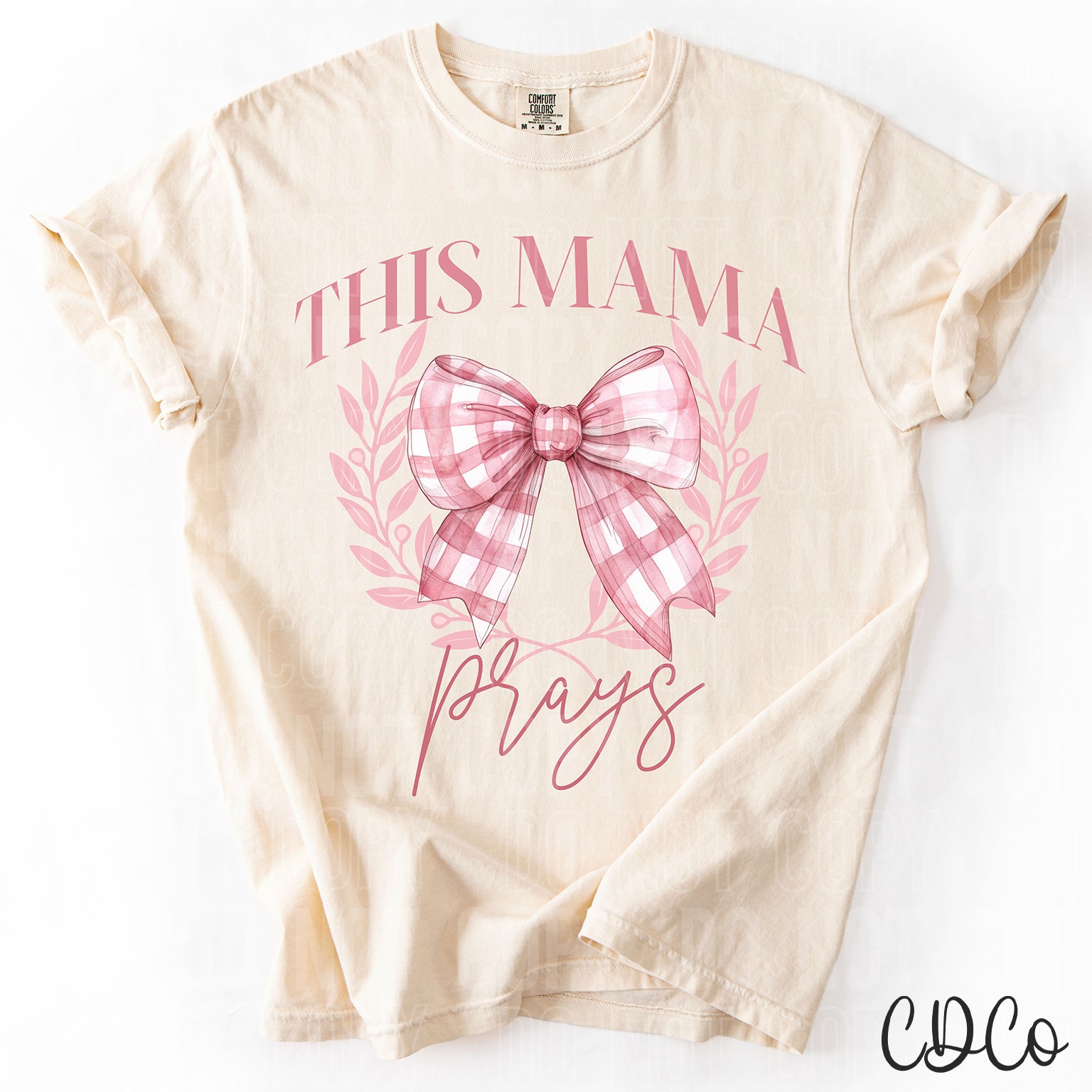 This Mama Prays Pink Checkered Bow 3719 DTF