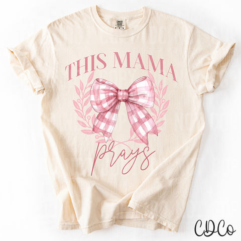 This Mama Prays Pink Checkered Bow 3719 DTF