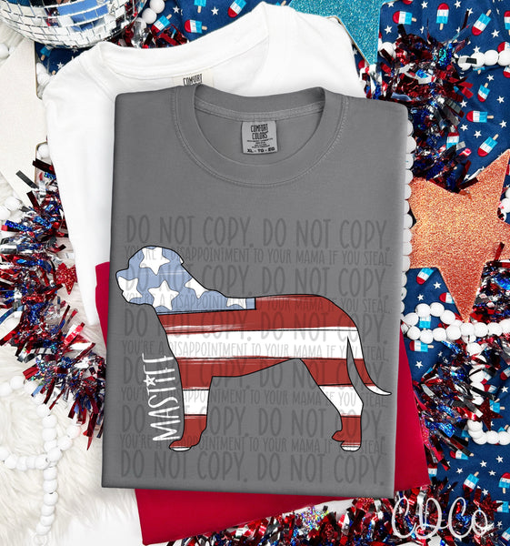 Patriotic Dog White Text 5 of 7 DTF