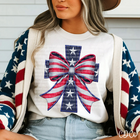 Patriotic Cross Coquette Bow Emb 6220 DTF