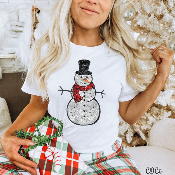 Snowman Faux Sequin Embroidery DTF