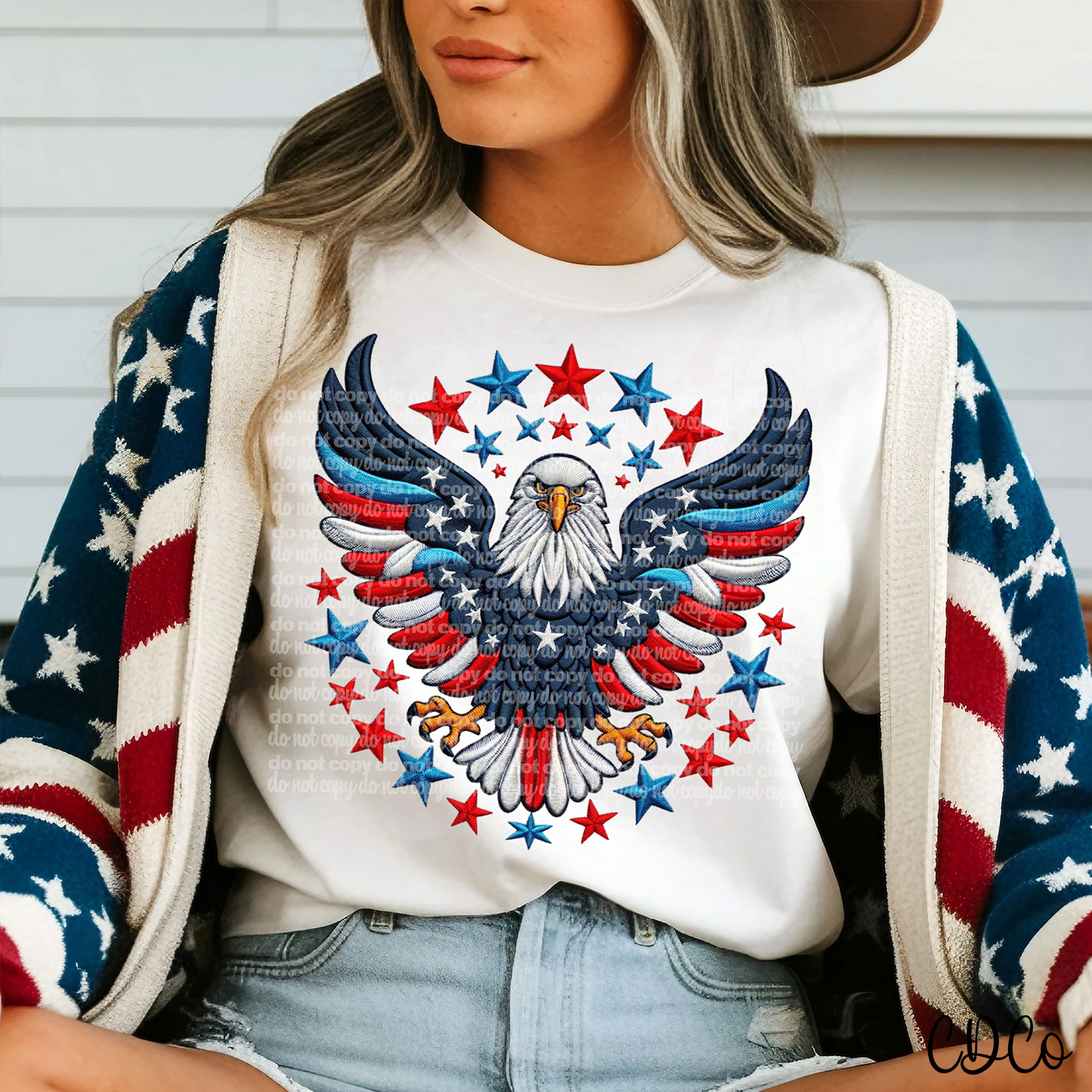 Stars Stripes Bald Eagle Emb 6211 DTF
