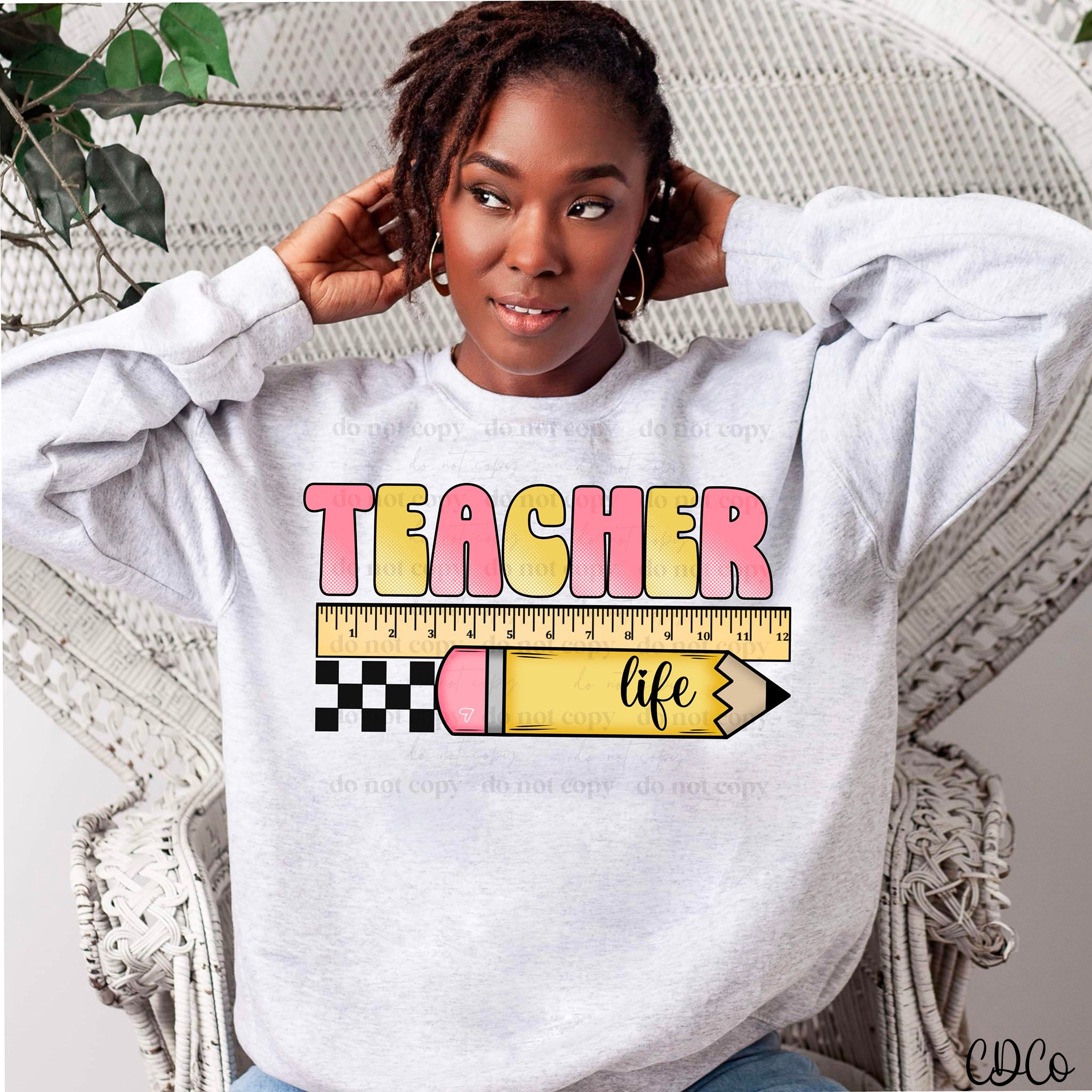 Teacher Life Ruler Pencil Checkered DTF