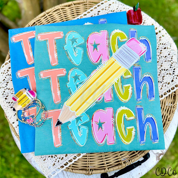 Teach Stacked w/Pencil (2 options) DTF <CAN BE PERSONALIZED UPON REQUEST>