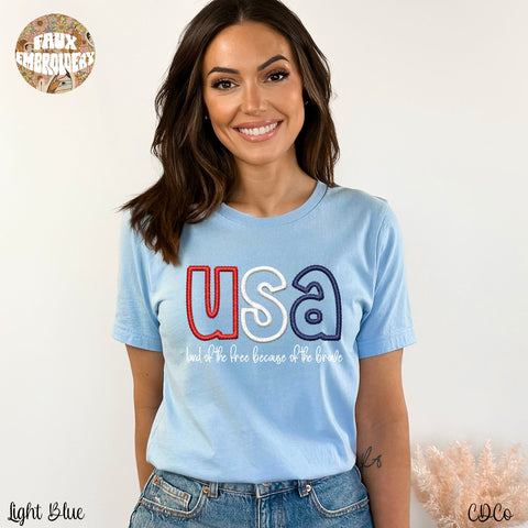 USA Land of the Free Faux Embroidery DTF