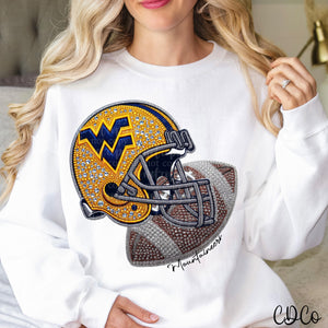 Football Helmet Faux Embroidery Bling College DTF