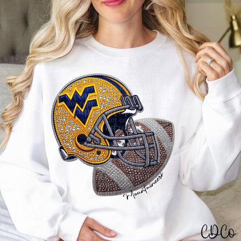 Football Helmet Faux Embroidery Bling College DTF
