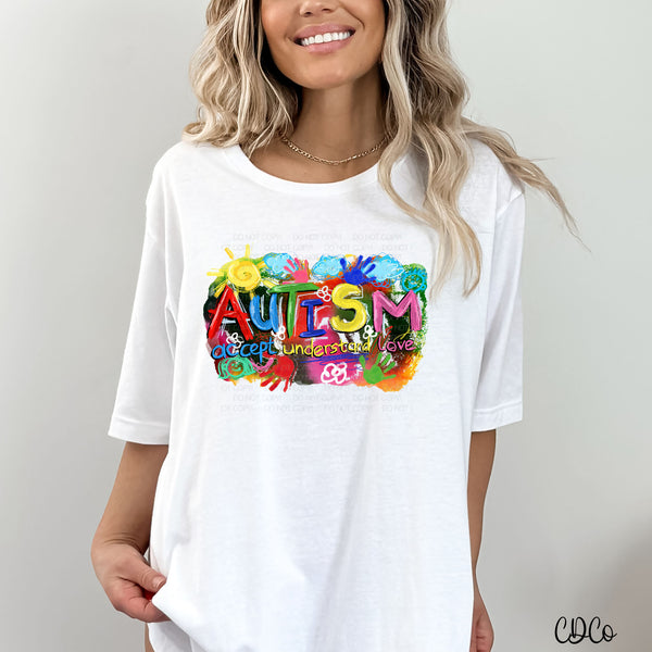 Autism Accept Understand Love Bright DTF ~note distress areas~