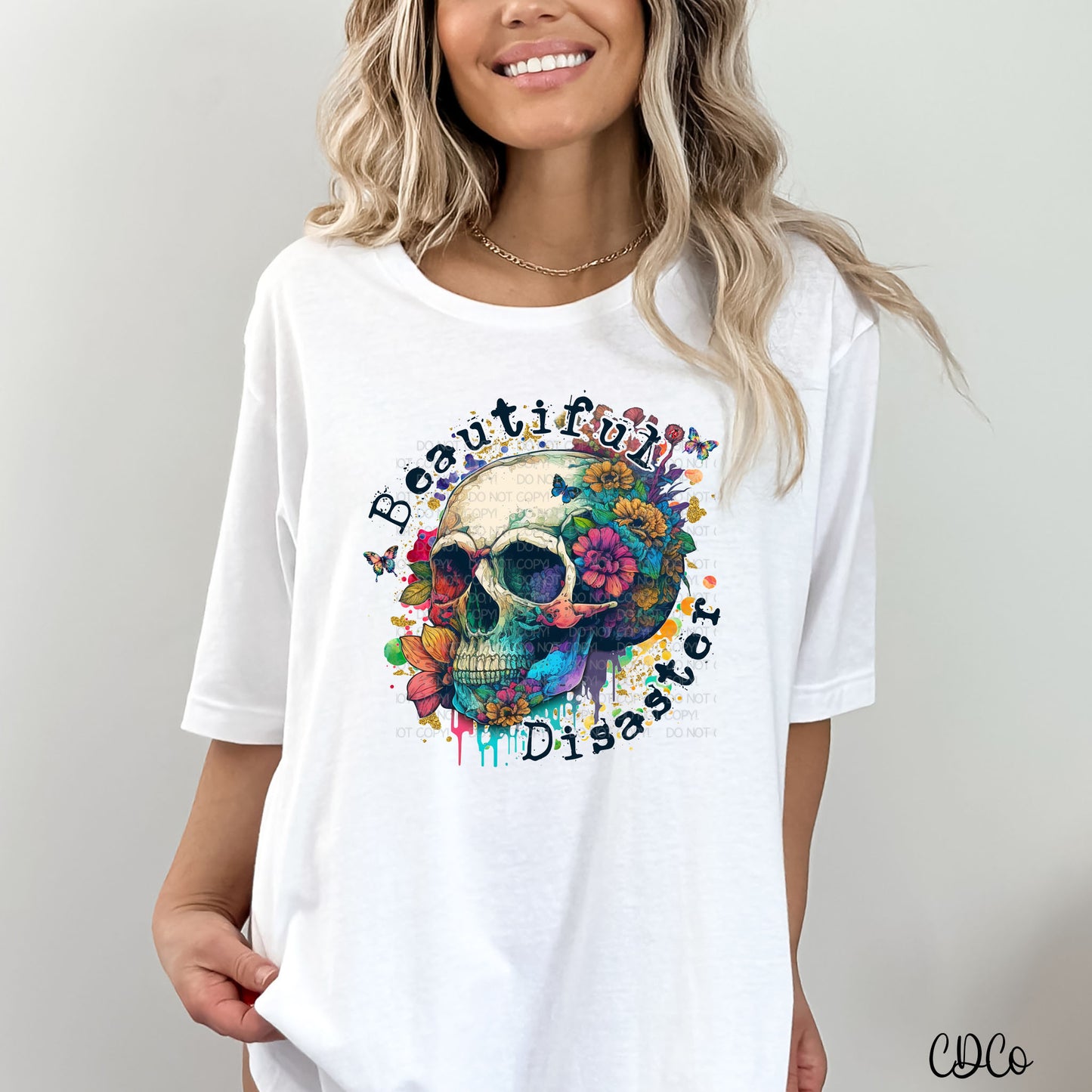 Beautiful Bright Floral Skull DTF