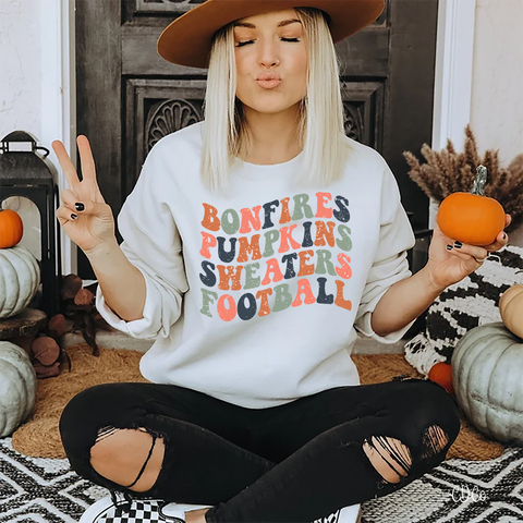 Bonfires Pumpkins Sweaters Football Retro DTF