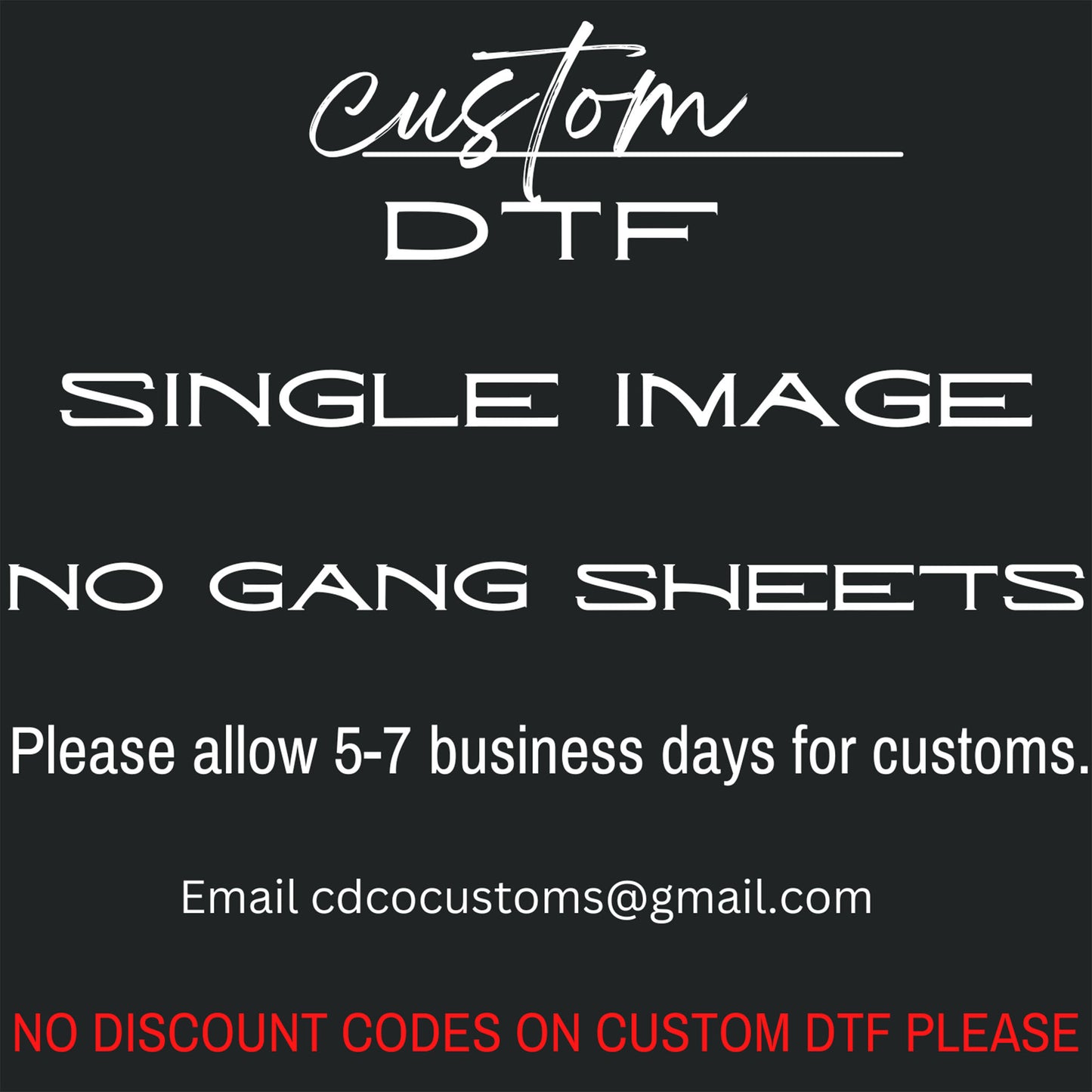 Custom DTF Direct to Film Transfer - Single Image <TAT 5-7 BIZ DAYS>