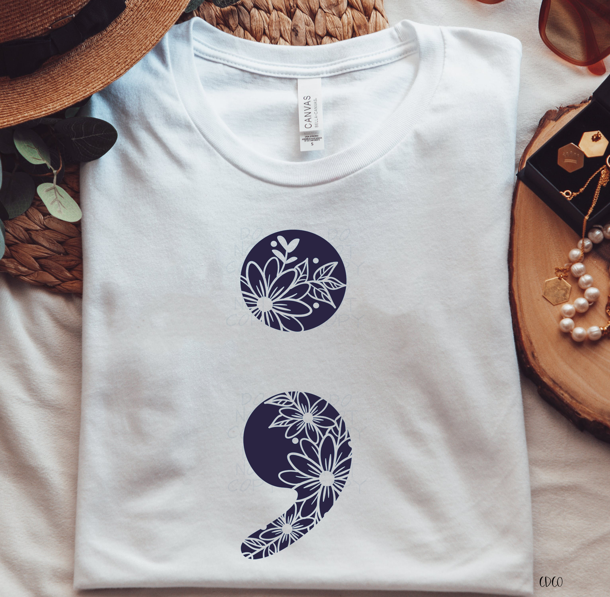 Floral Semicolon - Navy Ink (325°)