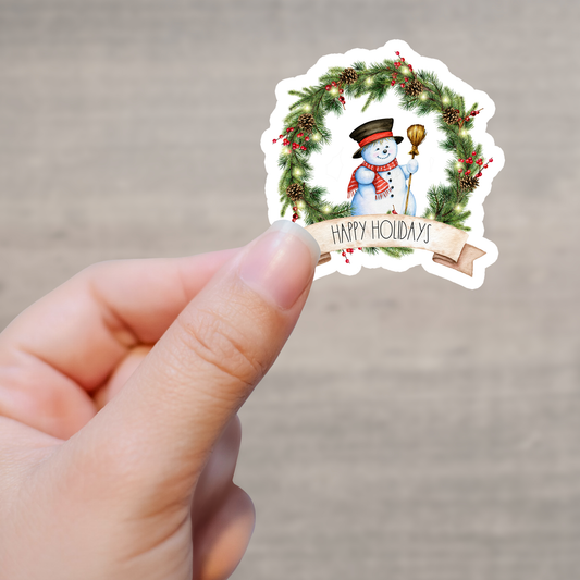 Happy Holidays Snowman Wreath Kiss Cut Sticker Sheet