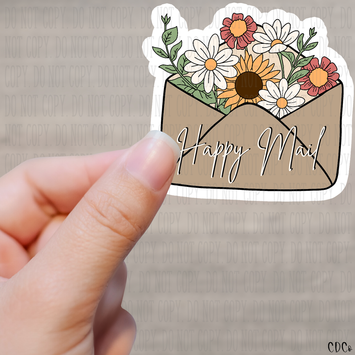 Happy Mail Neutral Flowers Envelope Kiss Cut Sticker Sheet