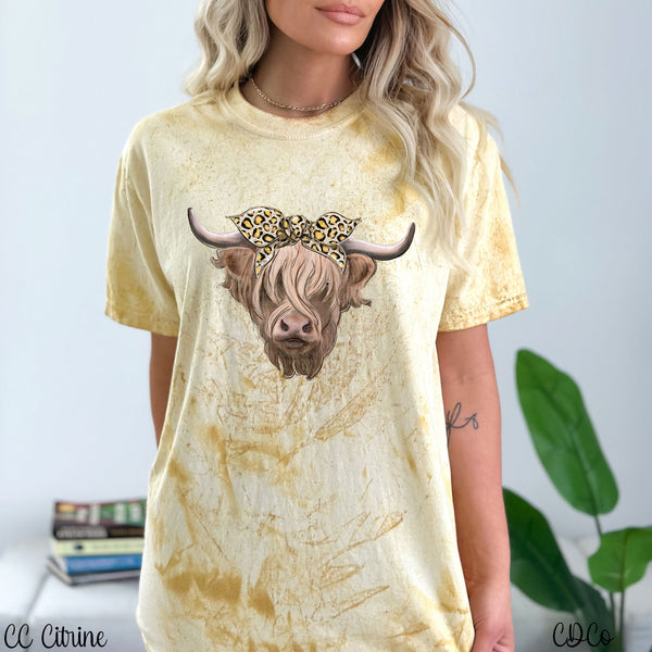 Highland Cow Leopard Bow DTF