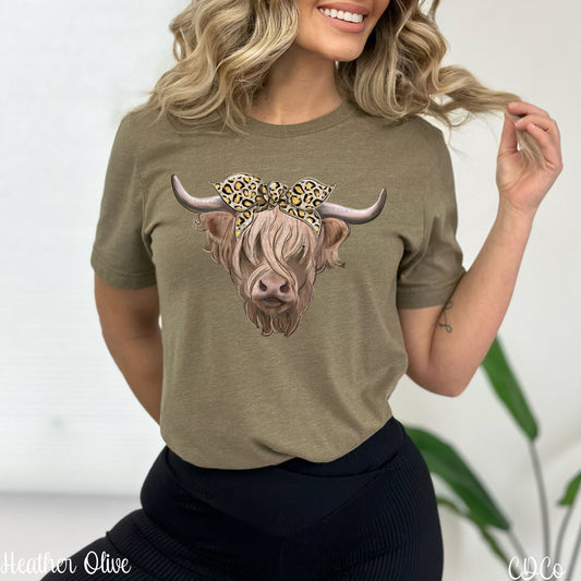 Highland Cow Leopard Bow DTF